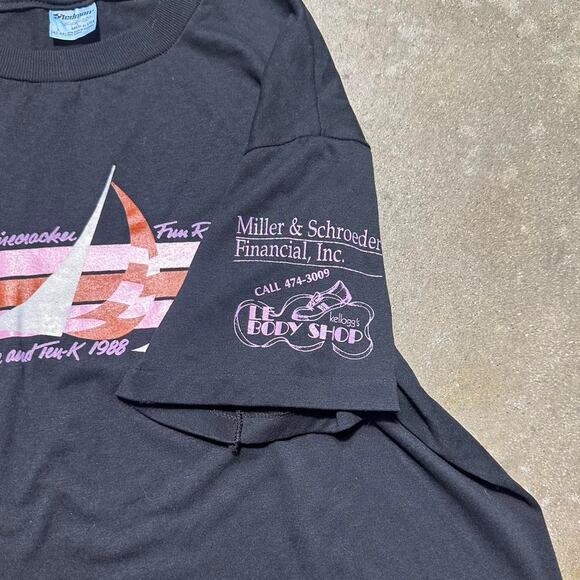 Vintage 80s Single Sailboat Tee Mens XL Black Pink Box Logo Surfer Skater Shirt - Picture 4 of 6